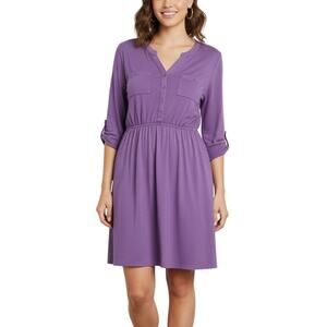 41 Hawthorn Lany Knit Shirt Dress Size Large Purple 3/4 Sleeve Elastic Waist NWT